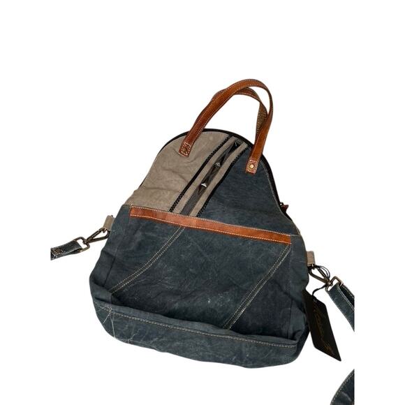 NWT Mona B. Fold-Over Upcycled Gia Canvas Tote Bag with Vegan Leather Trim - Picture 2 of 6